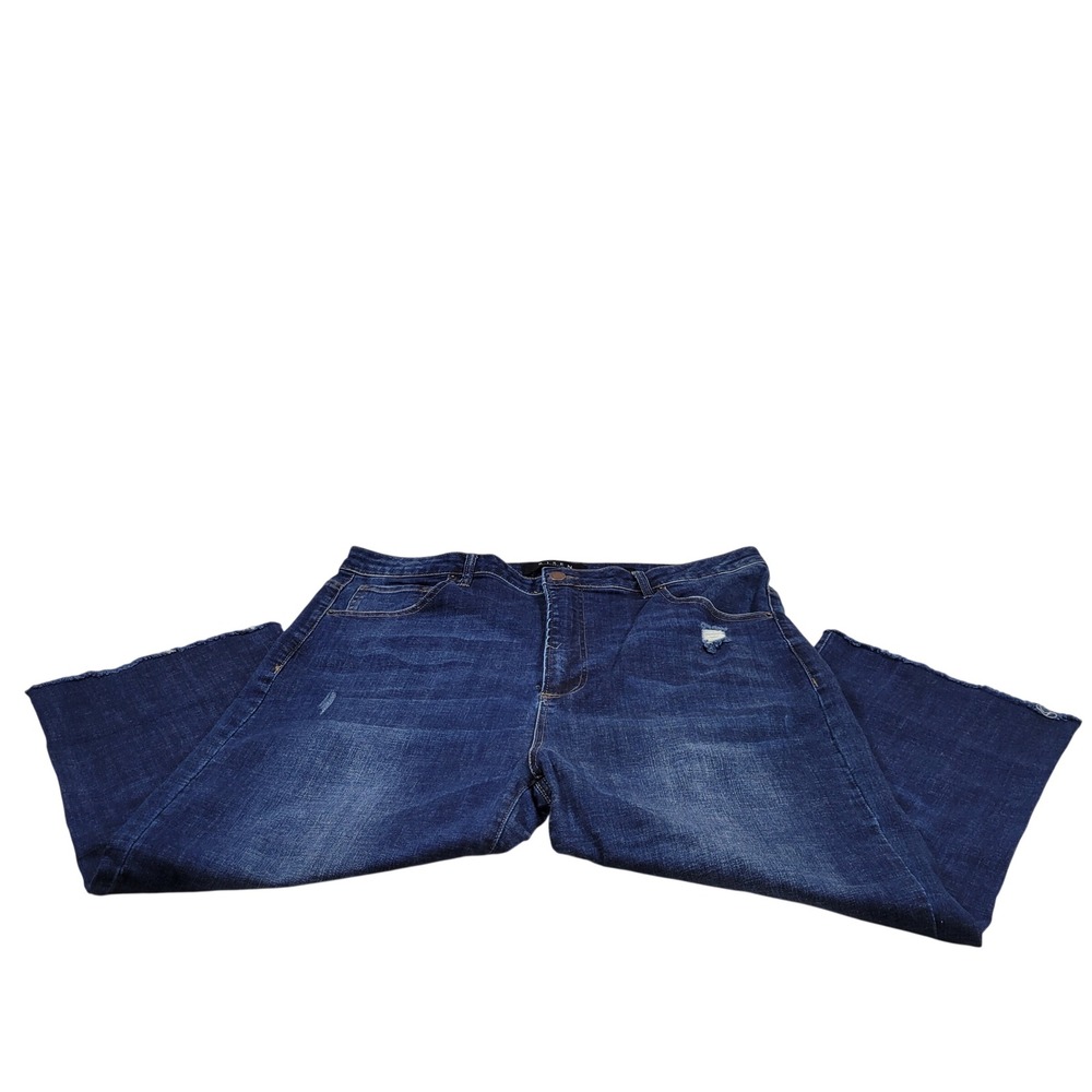 Risen Wide Leg Jeans Womens 2XL Blue Excellent Distressed Raw Hem XRDP1428